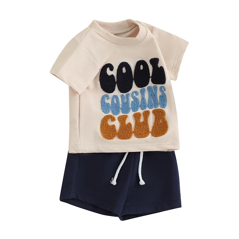 Toddler Kids Baby Boy Girl 2Pcs Summer Clothes Cool Cousins Club Short Sleeve Top with Shorts Set Outfit Family Matching