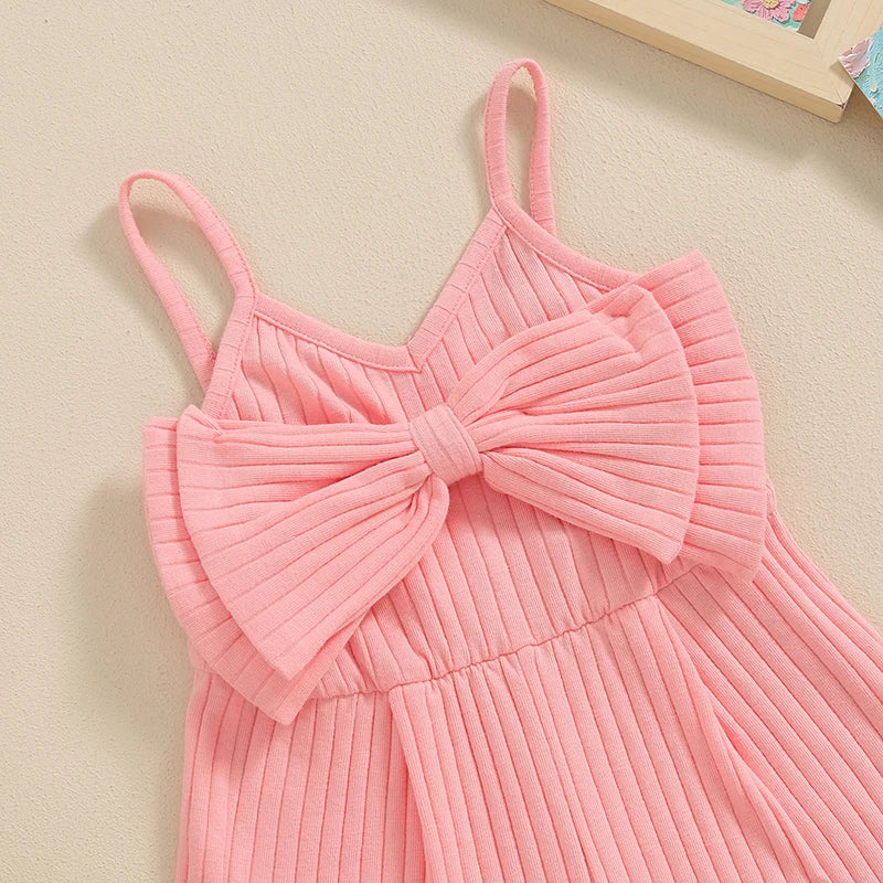 Baby Toddler Girls Ribbed Jumpsuit Cute Bow Sleeveless Tank Top Romper Shorts