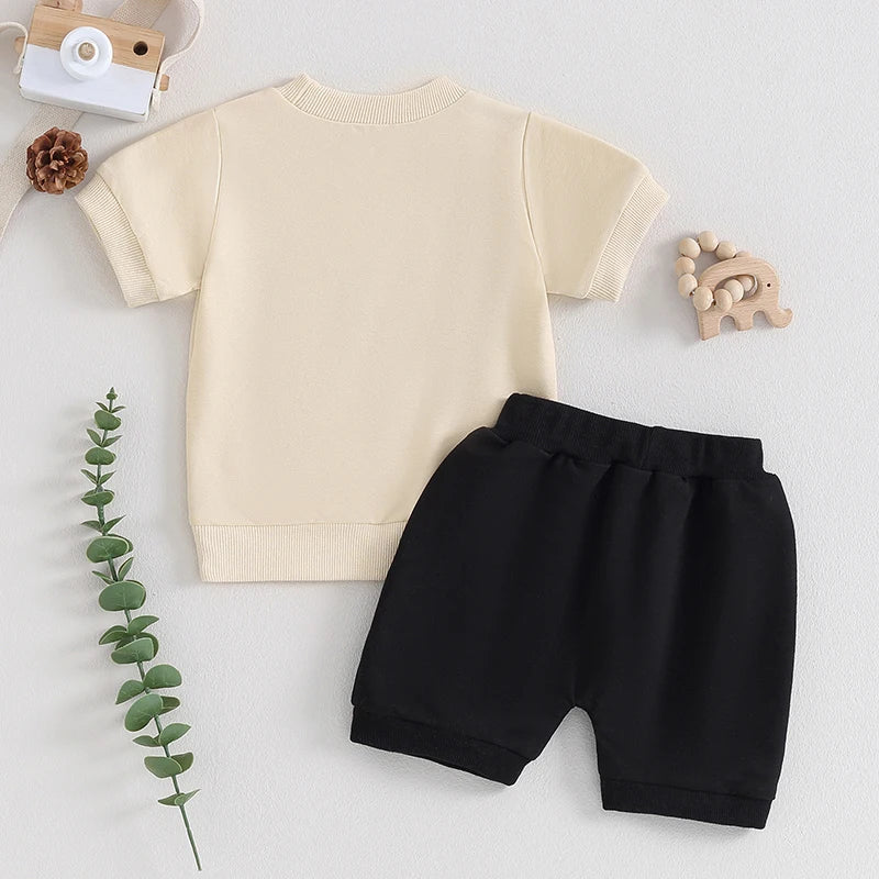 Baby Toddler Boy 2Pcs Mama's Boy Outfit Short Sleeve Letter Embroidery Top + Shorts Set