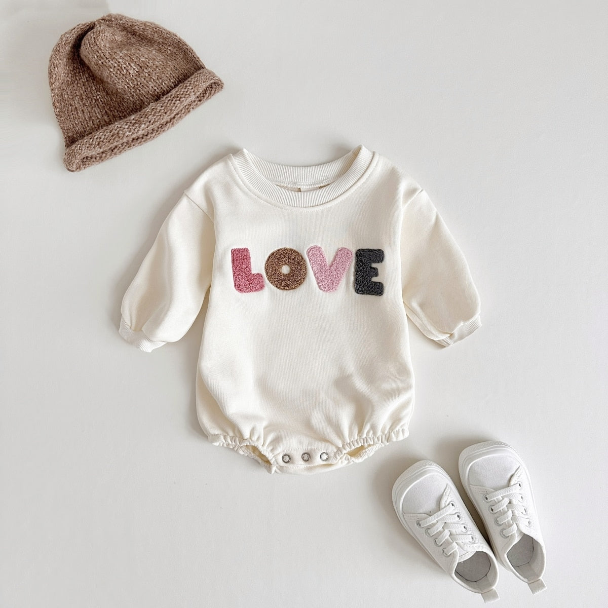 Love Embroidery Girl Bodysuit Romper