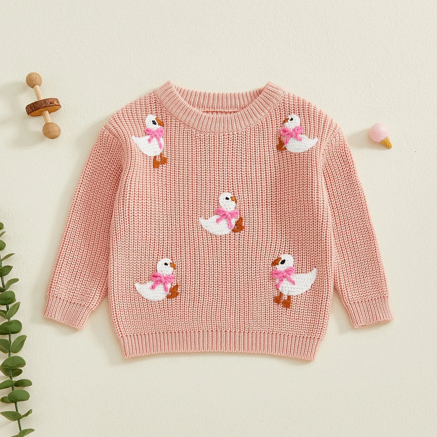 Baby Toddler Girls Sweater Long Sleeve Crew Neck Cute Duck Soft Warm Winter Sweater Clothes