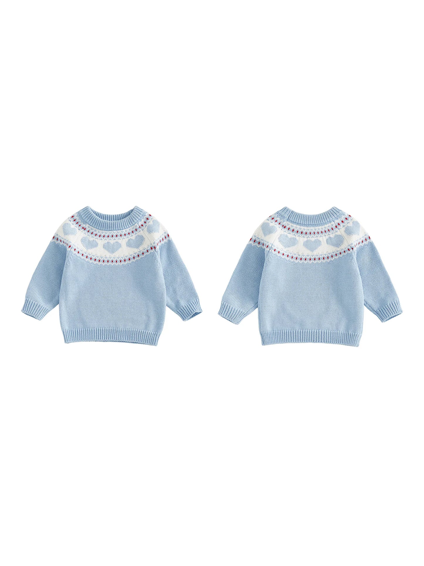 Baby Toddler Boy Girl Valentine's Day Sweater Heart Pattern Crewneck Long Sleeve Pullover Chunky Knit Top