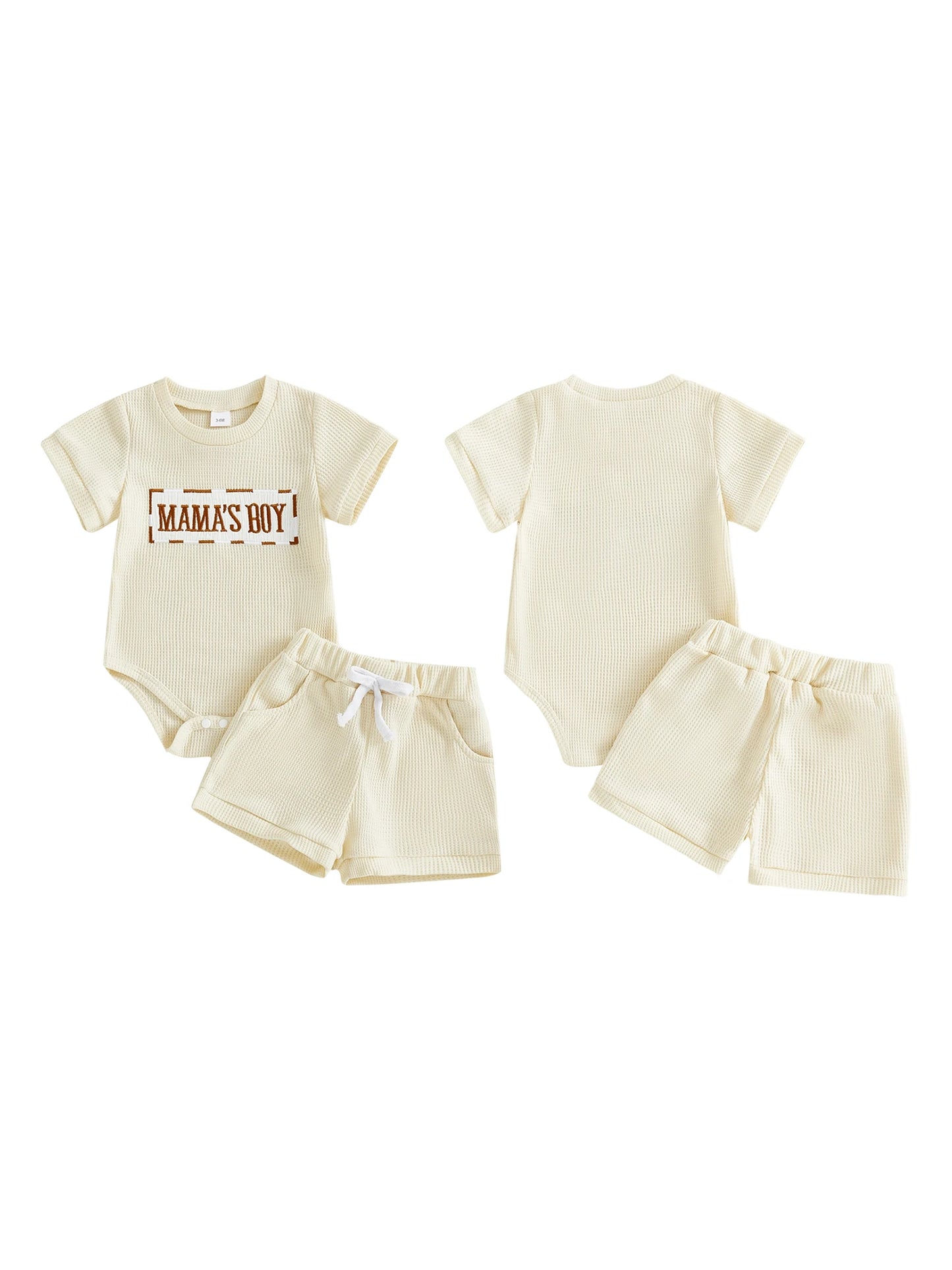 Baby Boy Girl 2Pcs Summer Clothes Mama's Boy / Auntie's Little Bestie Letter Embroidery Short Sleeve Romper Shorts 2 Pcs Outfit Set