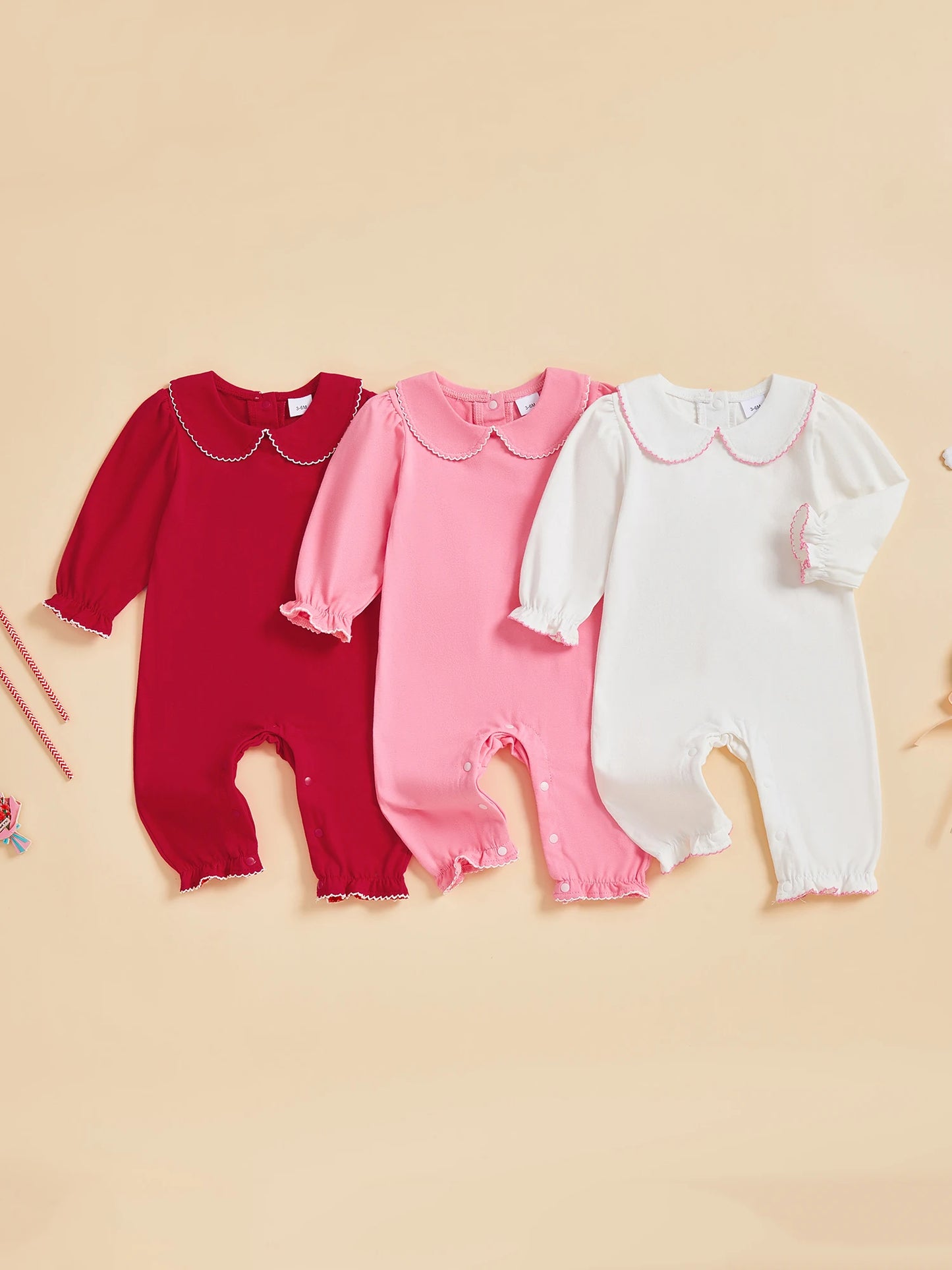 Baby Girls Jumpsuit Long Sleeve Doll Collar Frills Fall Casual Romper Clothes for Daily