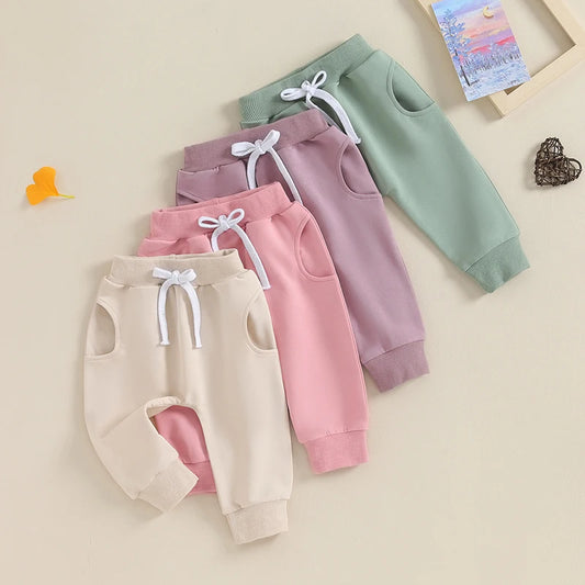 Baby Toddler Girls Boys Pants Solid Color Elastic Waist Jogger