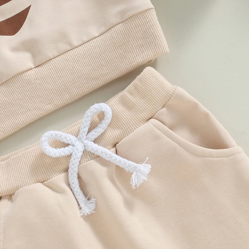 Baby Toddler Boys Girls 2Pcs Football Print Long Sleeve Round Neck Top Drawstring Pockets Long Pants Outfit Set