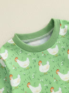 Baby Toddler Boys Girls 2Pcs Fall Outfit Long Sleeve Farm Chicken Print Top Jogger Pants Set