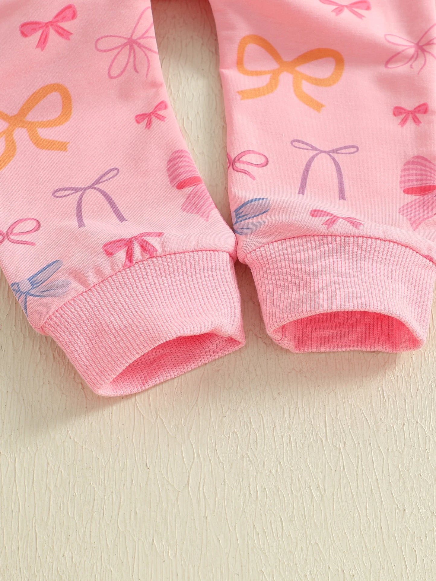 Baby Toddler Girls 2Pcs Fall Outfits Bow Print Ruffled Long Sleeve Top and Elastic Pants Jogger Set