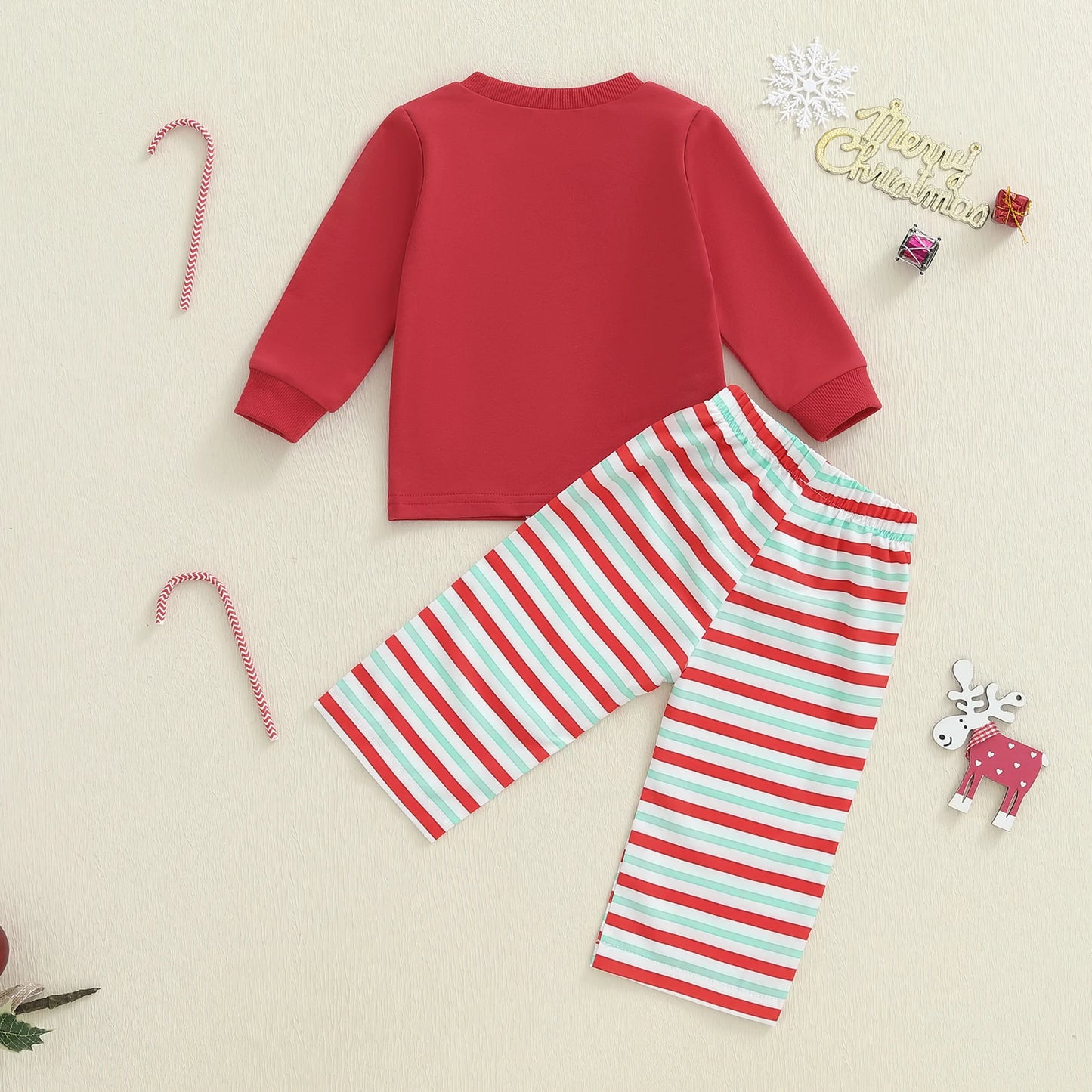 Baby Toddler Boy Girl 2Pcs Christmas Outfits Long Sleeve Gingerbread Man Embroidery Tops + Pants Set Clothes