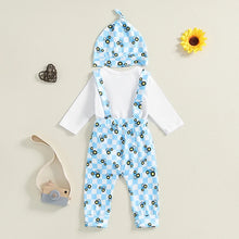 Load image into Gallery viewer, Baby Boys 3Pcs Worth The Wait Outfit Long Sleeve Round Neck Romper Tractor Print Suspender Pants Overalls Hat Set
