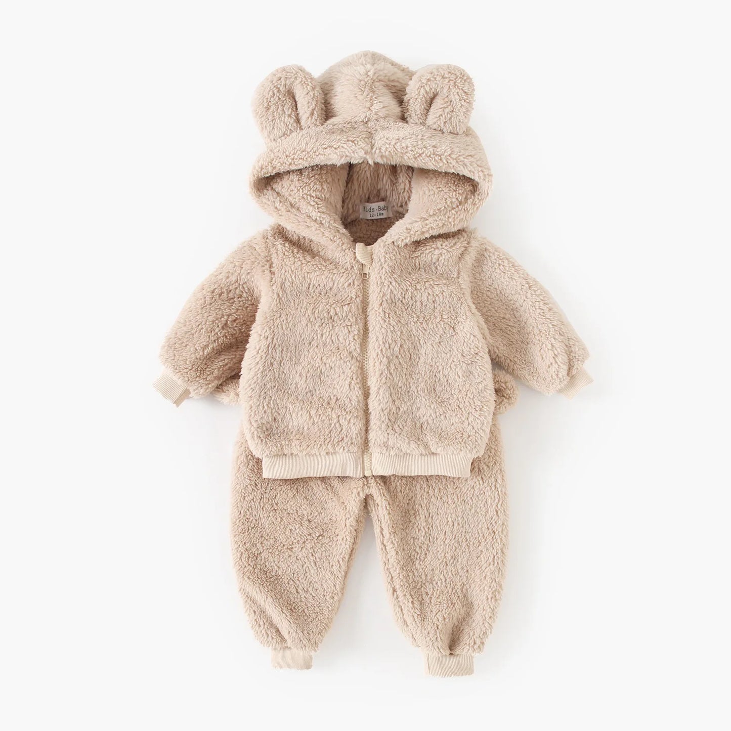 Baby Toddler Boy Girl 2Pcs Bear Winter Clothes Set Zipper Hooded Top with Ears Pant Suit Thick Warm Fleece Two Piece Jogger Set Outfit