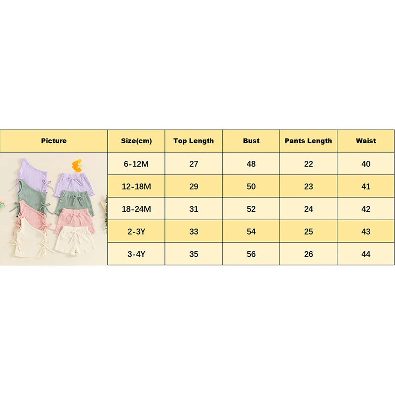 Baby Toddler Girls 2Pcs Summer Outfit Solid Color One Shoulder Strap Drawstring Ribbed Tank Top Shorts Matching Set