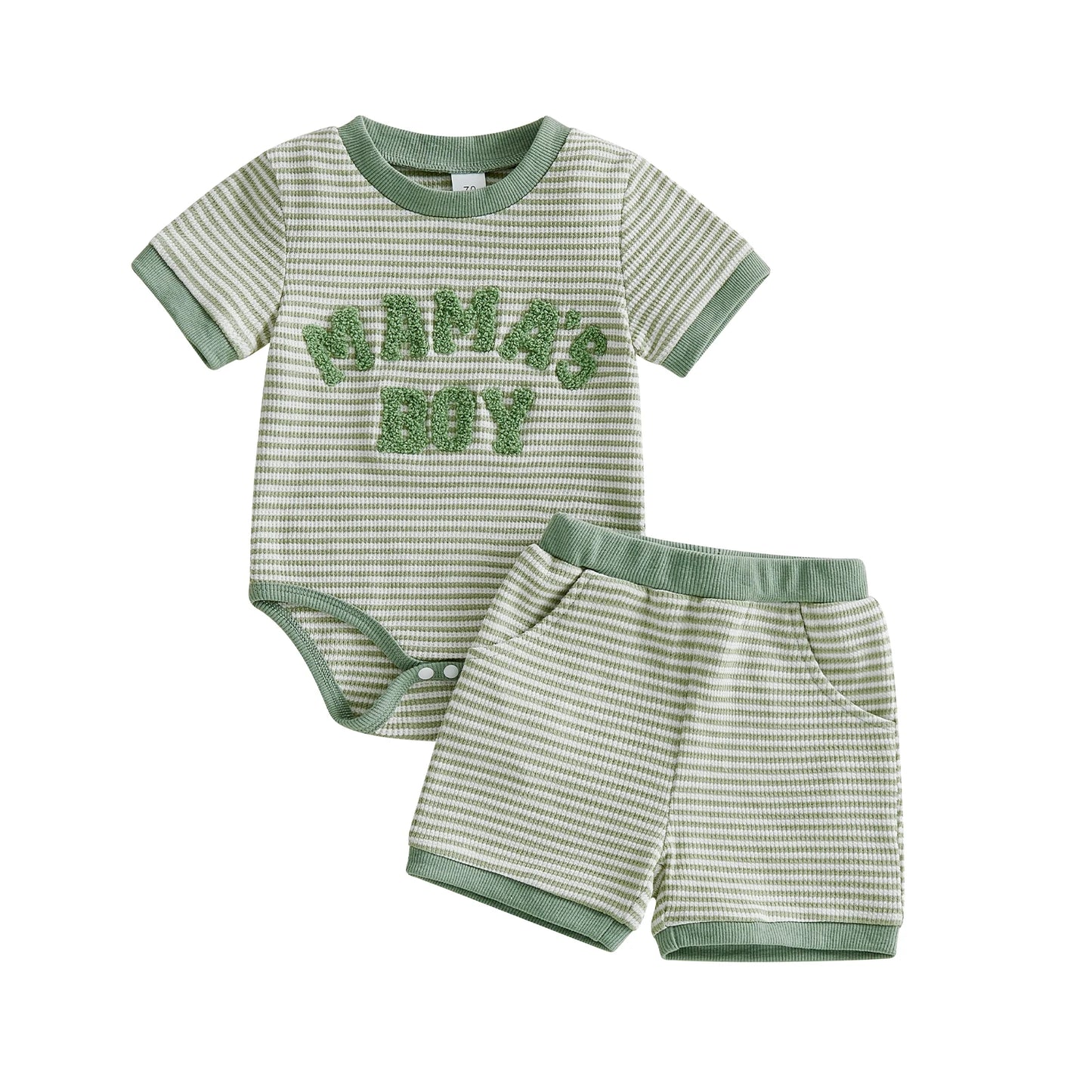 Baby Boys 2Pcs Mama's Boy Summer Set Striped Letter Embroidery Short Sleeve Romper and Shorts 2 Piece Outfit
