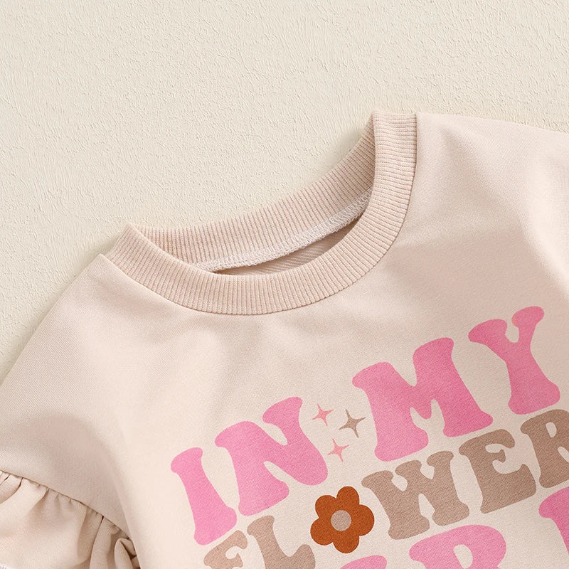 Baby Girls In My Flower Girl Era Romper Long Ruffle Sleeve Crew Neck Letters Print Bodysuit