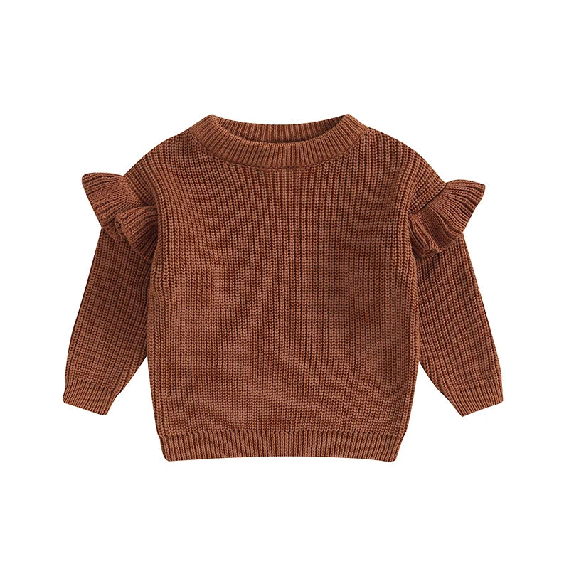 Baby Toddler Girls Sweater Solid Color Ruffle Long Sleeve Knit Spring Autumn Clothes Knitwear Pullover Top