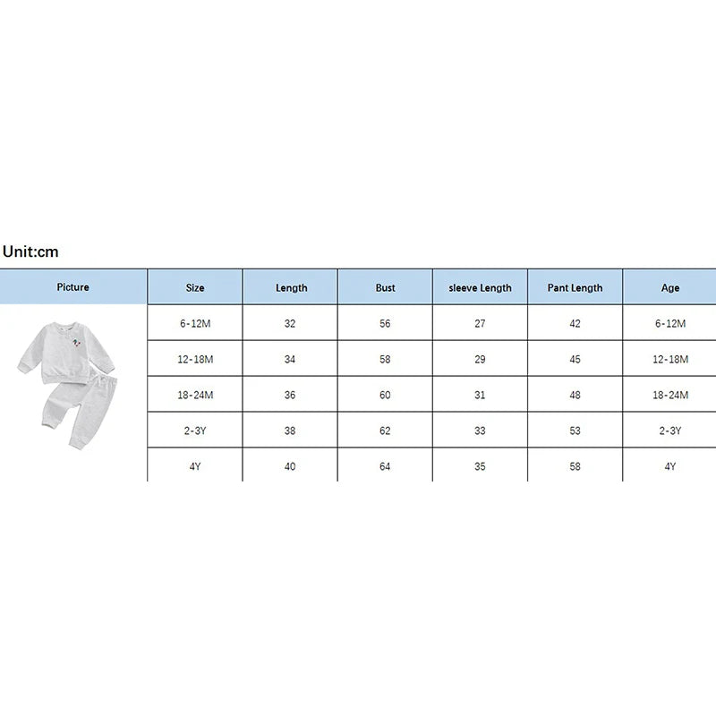 Baby Toddler Girl Boy 2Pcs Outfit Duck Embroidery Long Sleeve Crew Neck Top with Elastic Waist Pants Jogger Set