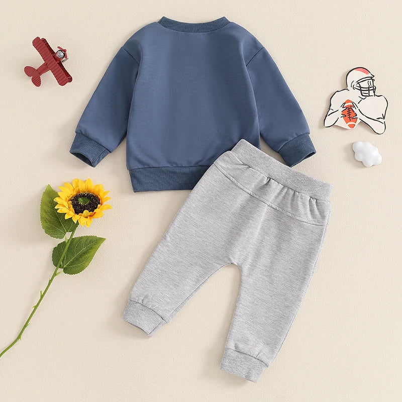 Baby Toddler Boys 2Pcs Sundays Are For the Boys / Team Dino / I'm Just Here For The Snacks /  Fall Outfit Letter / Birds Football Print Long Sleeve Top Elastic Waist Pants Set