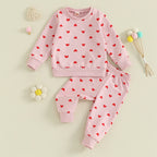 Baby Toddler Girls 2Pcs Clothes Valentine's Day Outfits Long Sleeve Crewneck Heart Print Pants Set