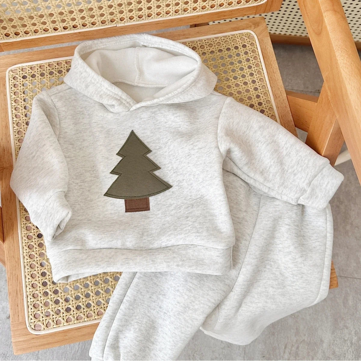 Baby Toddler Boys Girls 2Pcs Jogger Set Hooded Christmas Tree Embroidery Long Sleep Top Hoodie + Pants Winter Outfit