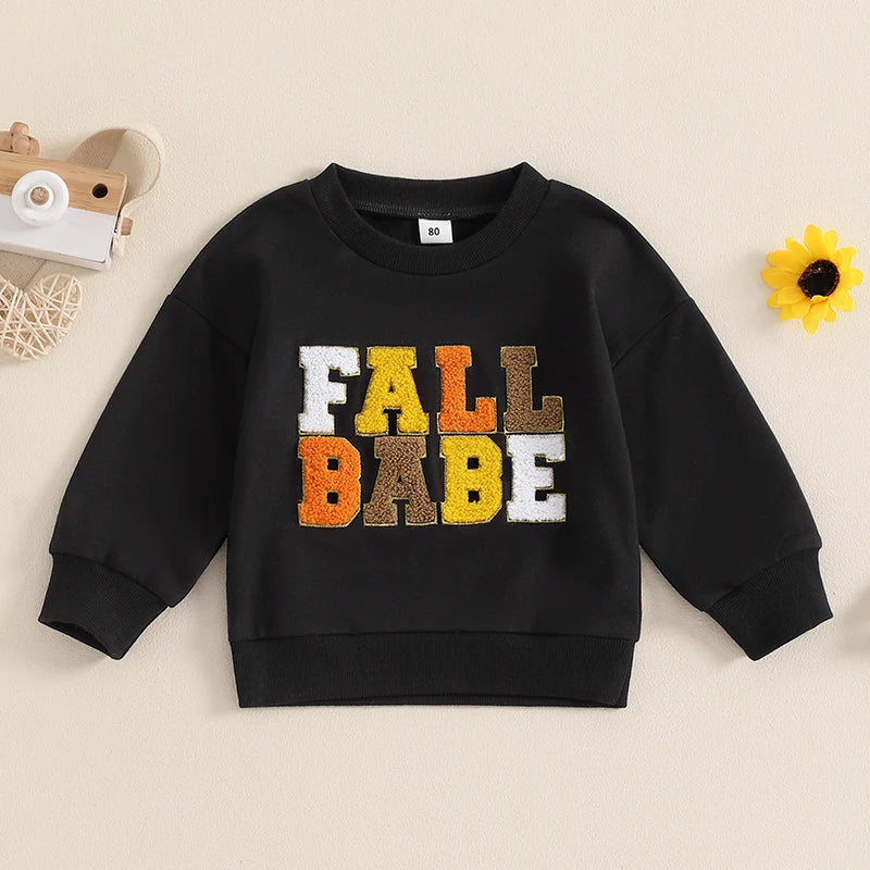 Baby Toddler Boys Girls Fall Babe Long Sleeve Embroidery Letters Fall Crewneck Top