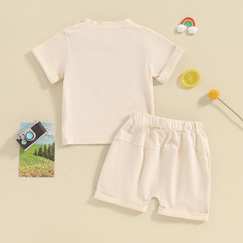 Toddler Baby Girl Boy 2Pcs Mama's Mini Outfits Letter Embroidery Short Sleeve Top and Elastic Shorts Set Summer Clothes