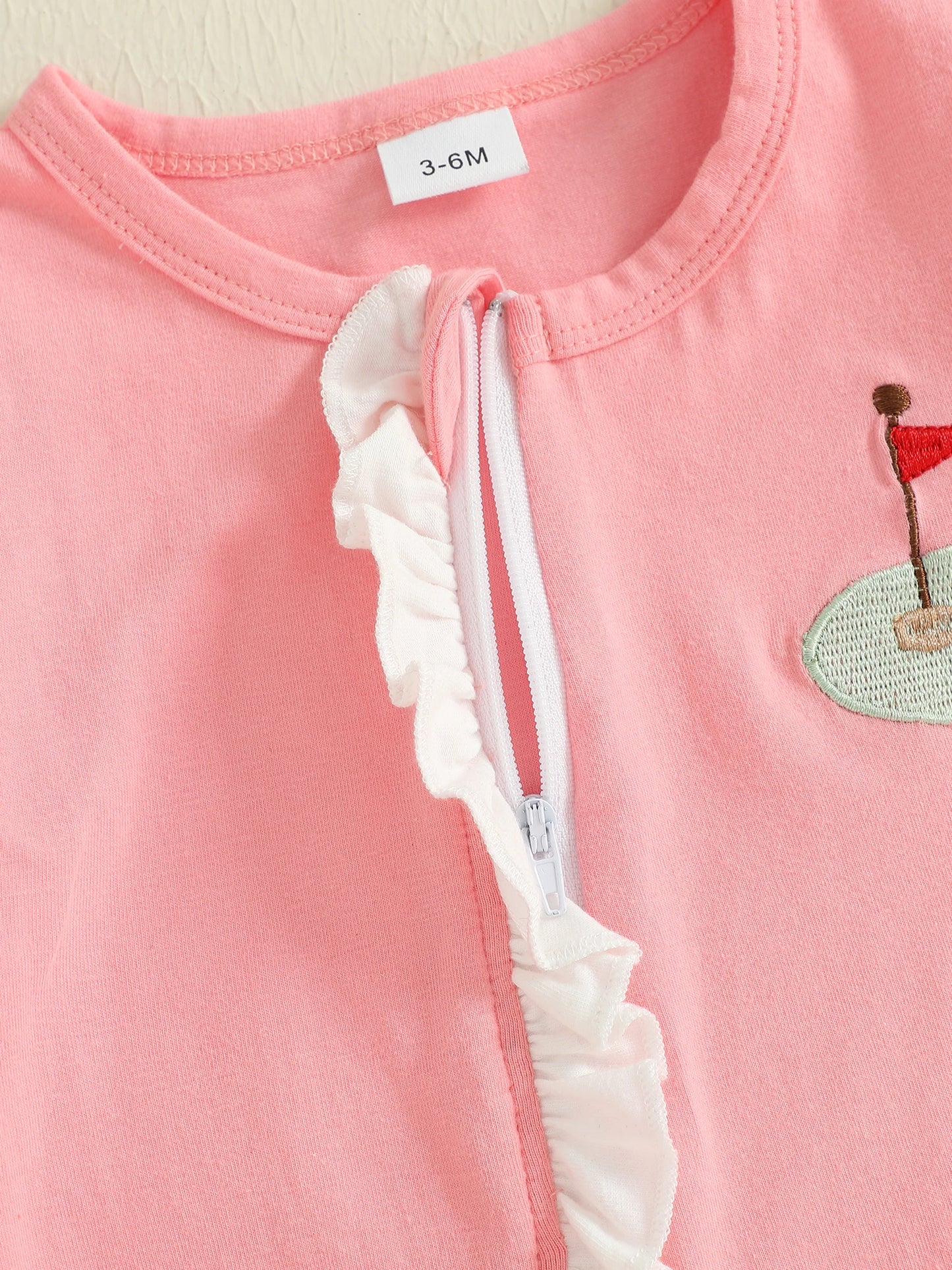 Baby Girls 2Pcs Footies Rompers Golf Embroidered Long Sleeve Round Neck Infant Fall Jumpsuits with Headband Set