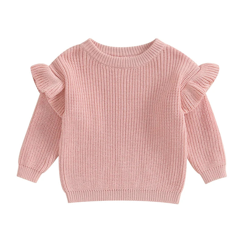 Baby Toddler Girls Sweater Solid Color Ruffle Long Sleeve Knit Spring Autumn Clothes Knitwear Pullover Top