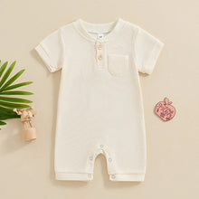 Load image into Gallery viewer, Baby Boy Girl Jumpsuit Summer Short Sleeve Solid Color Waffle Button Romper Playsuit
