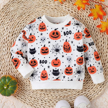 Load image into Gallery viewer, Baby Toddler Kids Boy Girl Halloween Long Sleeve Round Neck Pumpkin Bat Print Pullover Tops
