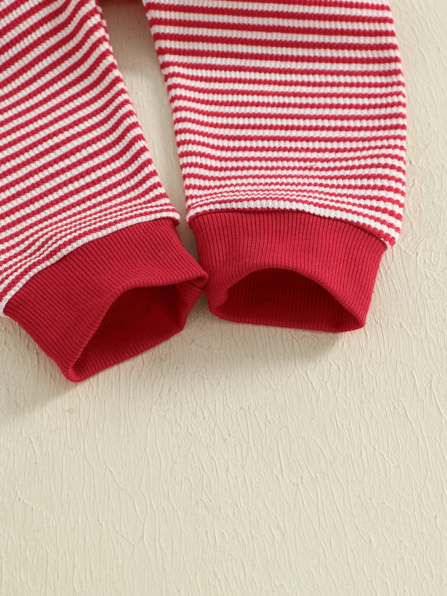 Baby Toddler Boys Girls 2Pcs Christmas Outfit Reindeer Embroidery Stripe Long Sleeve Round Neck Pullover Top + Elastic Waist Long Pants Jogger Set