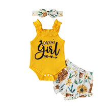 Load image into Gallery viewer, Infant Baby Girl 3Pcs Outfits Tank Top Daddys Little Girl Romper Cow Floral Print Shorts and Headband
