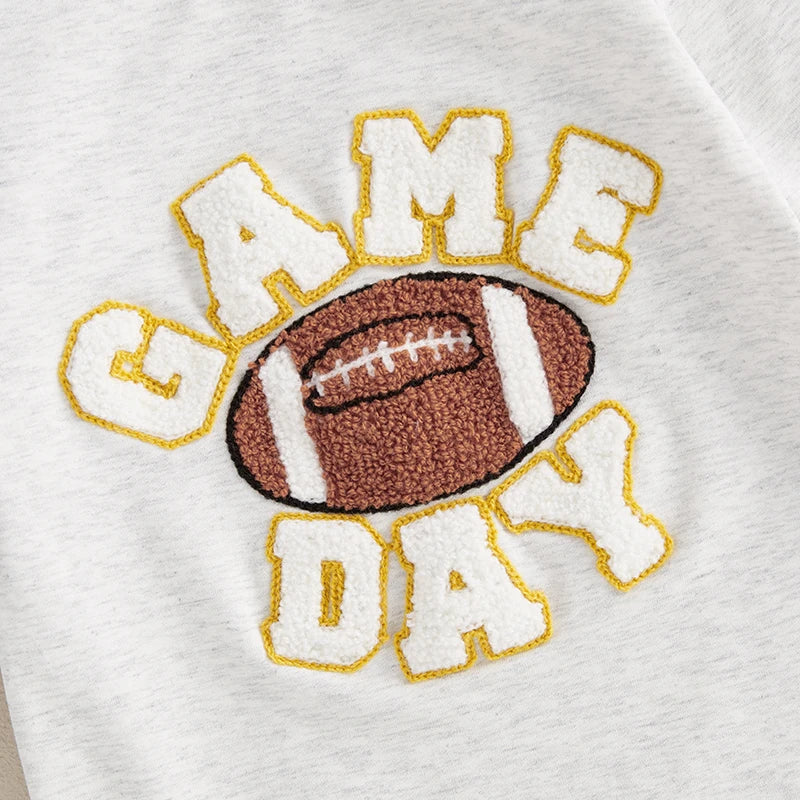 Baby Girl Boy Fall Romper GAME DAY Letter Football Embroidery Long Sleeve Full Length Jumpsuit