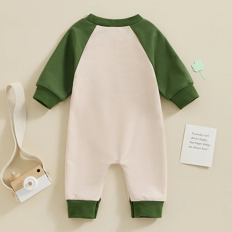 Baby Boy Girl St. Patrick's Day Lucky Shamrock Embroidery Long Sleeve Jumpsuit Romper Spring Clothes