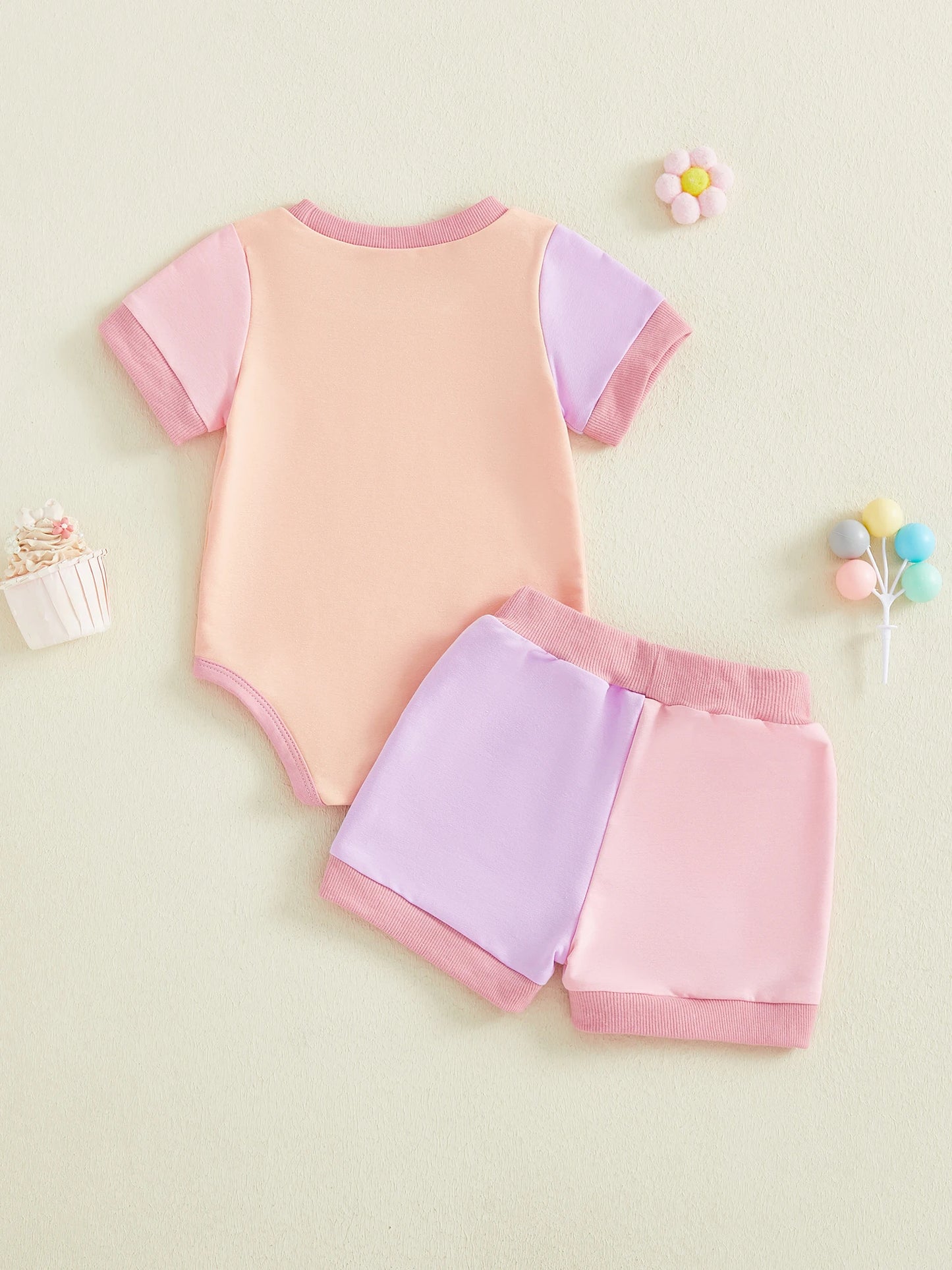 Baby Boys 2Pcs Summer Shorts Sets Short Sleeve O Neck Contrast Color Romper and Drawstring Shorts Set