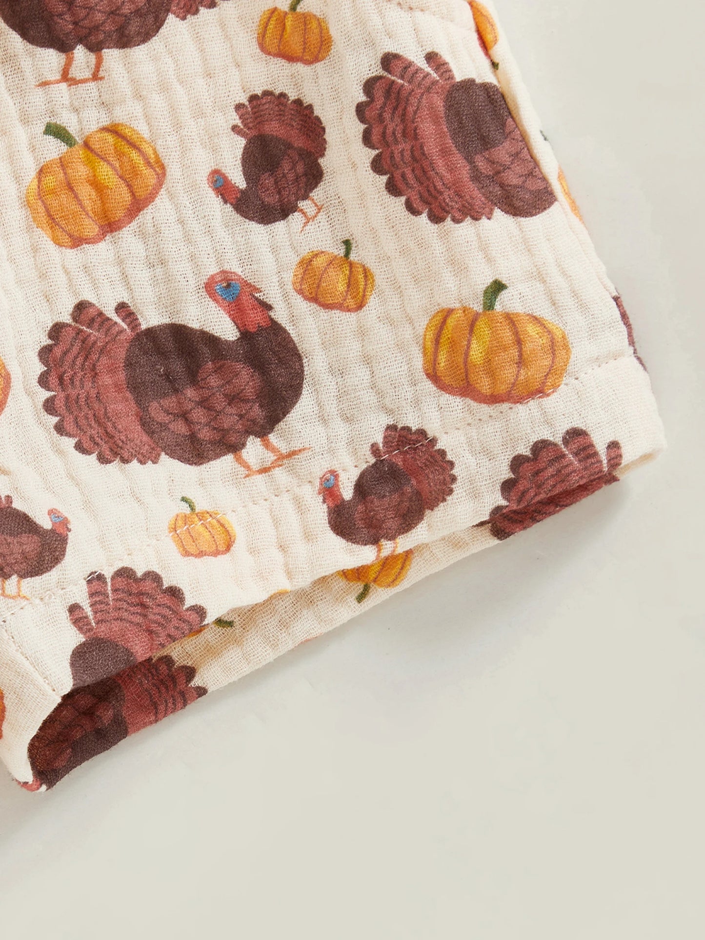 Baby Toddler Boys 2Pcs Thanksgiving Day Short Sleeve Lapel Button Up Turkey Pumpkin Print Top and Shorts Sets