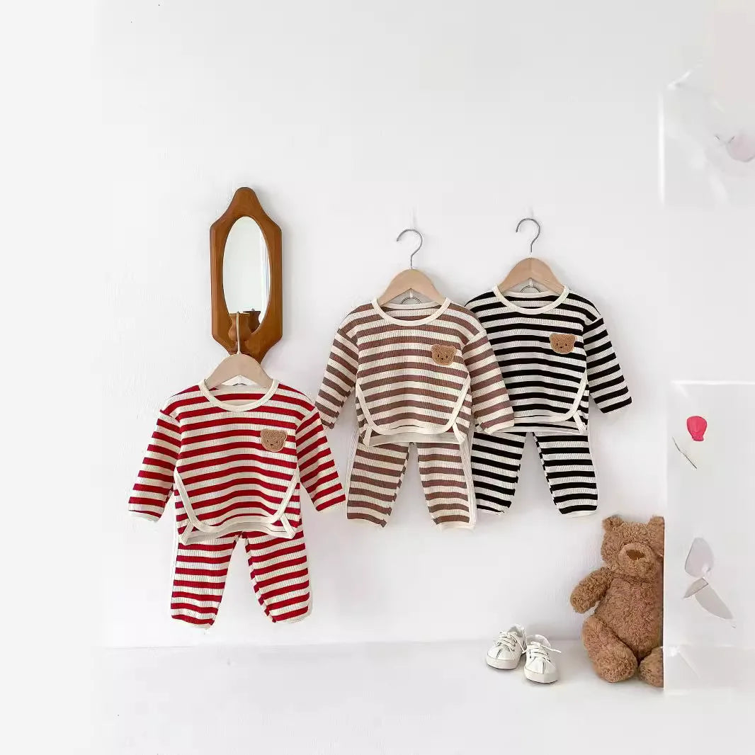 1-4T Newborn Kid Toddler Baby Boy Girl 2pcs Clothes Set Striped Cotton Sweatshirt Swet Long Sleeve Top Pant Suit Autumn Outfit