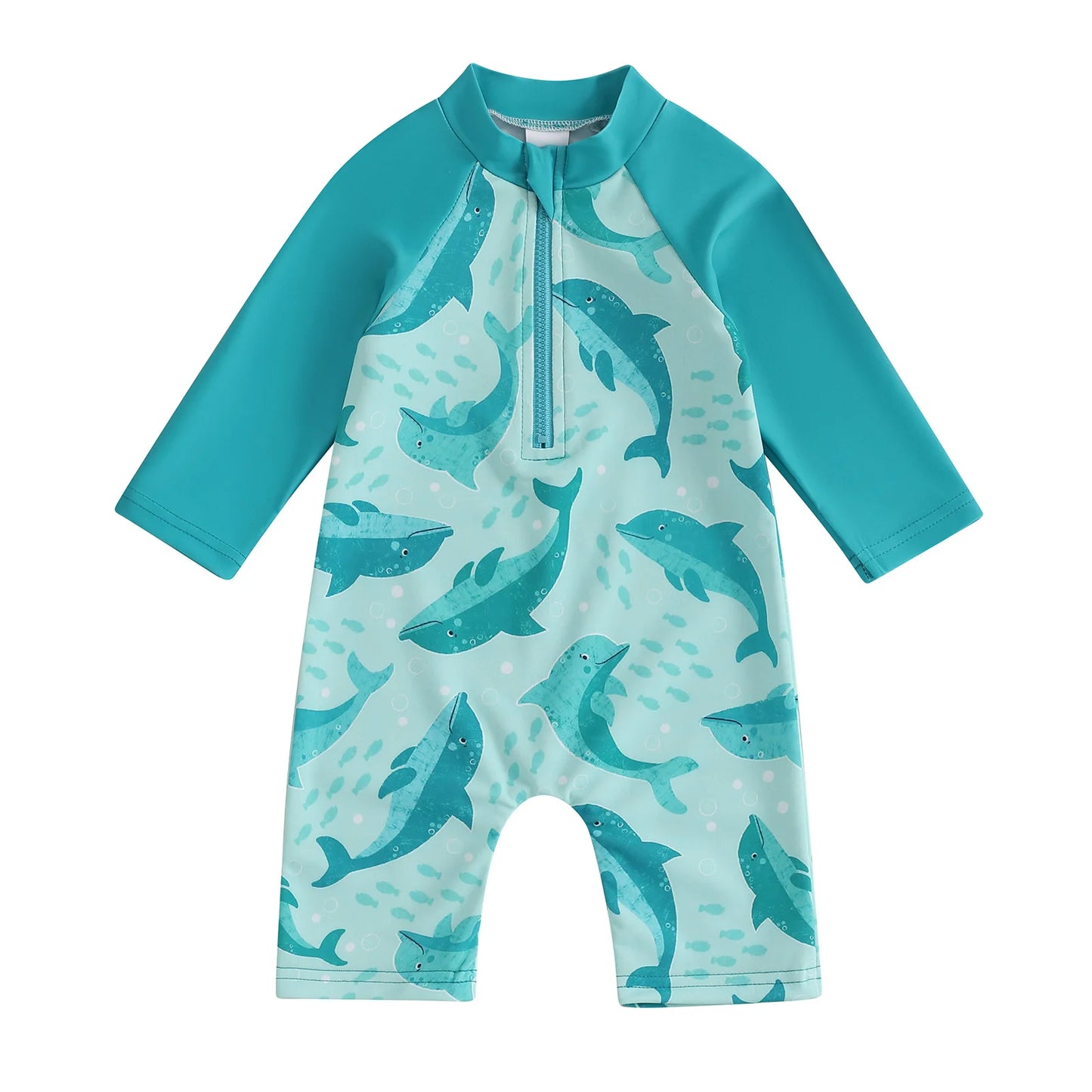 Baby Toddler Boys Girls Rash Guard Swimwear Animal/Floral/Tree Print Long Sleeve Mock Neck Zip Bathing Suit