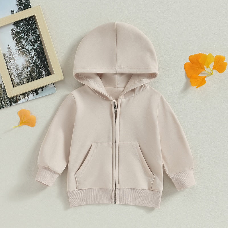 Baby Toddler Kids Boys Girls Hoodies Solid Zip Up Jacket Hooded Long Sleeve Top