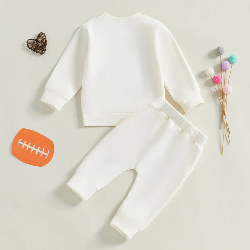 Baby Toddler Boys Girls 2Pcs GAME DAY Jogger Set Long Sleeve O-Neck Letter Top with Elastic Waist Pants Fall Outfit