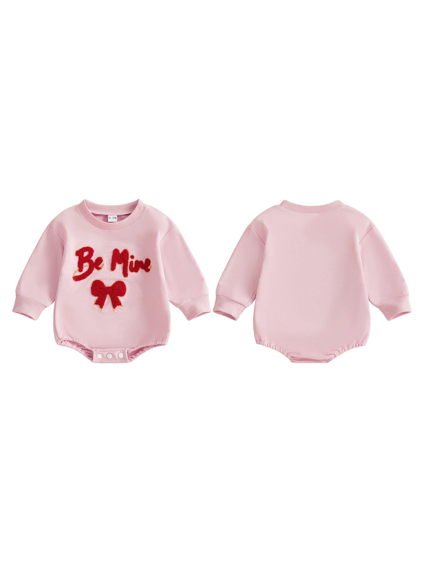 Baby Girl Be Mine Valentine's Day Romper Long Sleeve Round Neck Letter Embroidery Bodysuit