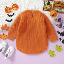 Load image into Gallery viewer, Baby Boys Girls Halloween Knit Romper Pumpkin Embroidery Round Neck Long Sleeve Sweater Jumpsuit
