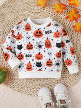 Load image into Gallery viewer, Baby Toddler Kids Boy Girl Halloween Long Sleeve Round Neck Pumpkin Bat Print Pullover Tops
