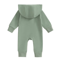 Load image into Gallery viewer, Baby Boys Girls Hooded Jumpsuit Long Sleeve Solid Color Pocket Zipper Romper
