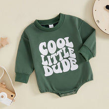 Load image into Gallery viewer, Baby Boy Cool Little Dude Bubble Romper Letter Print Round Neck Long Sleeve Casual Jumpsuit Bodysuit
