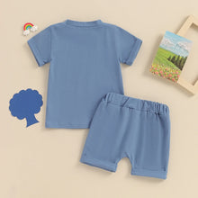 Load image into Gallery viewer, Baby Toddler Boys 2Pcs Summer Outfits Solid Color Rolled Hem Short Sleeve Top Elastic Waist Shorts Clothes Set
