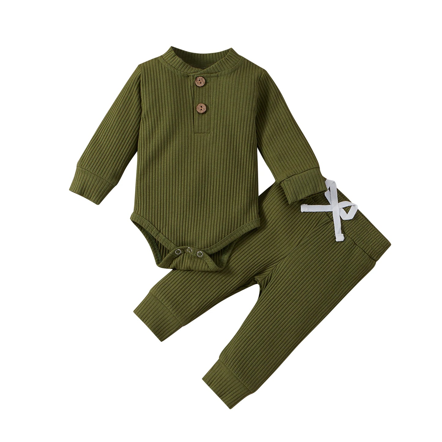 Baby Toddler Girl Boy 2Pcs Autumn Ribbed Clothes Sets Long Sleeve Bodysuits + Elastic Pants 2PCs Outfit