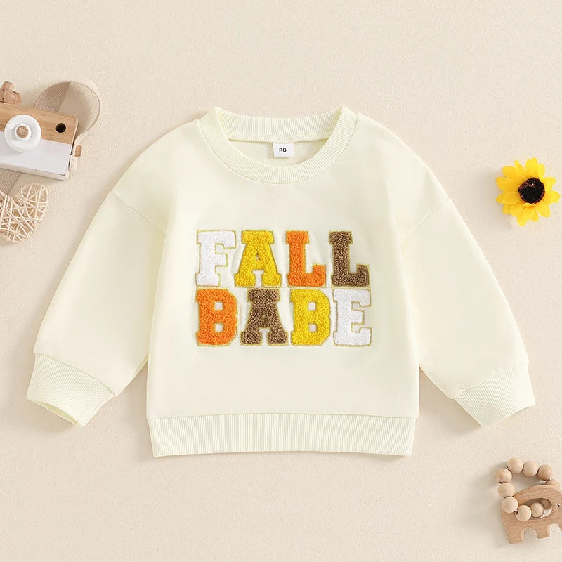 Baby Toddler Boys Girls Fall Babe Long Sleeve Embroidery Letters Fall Crewneck Top