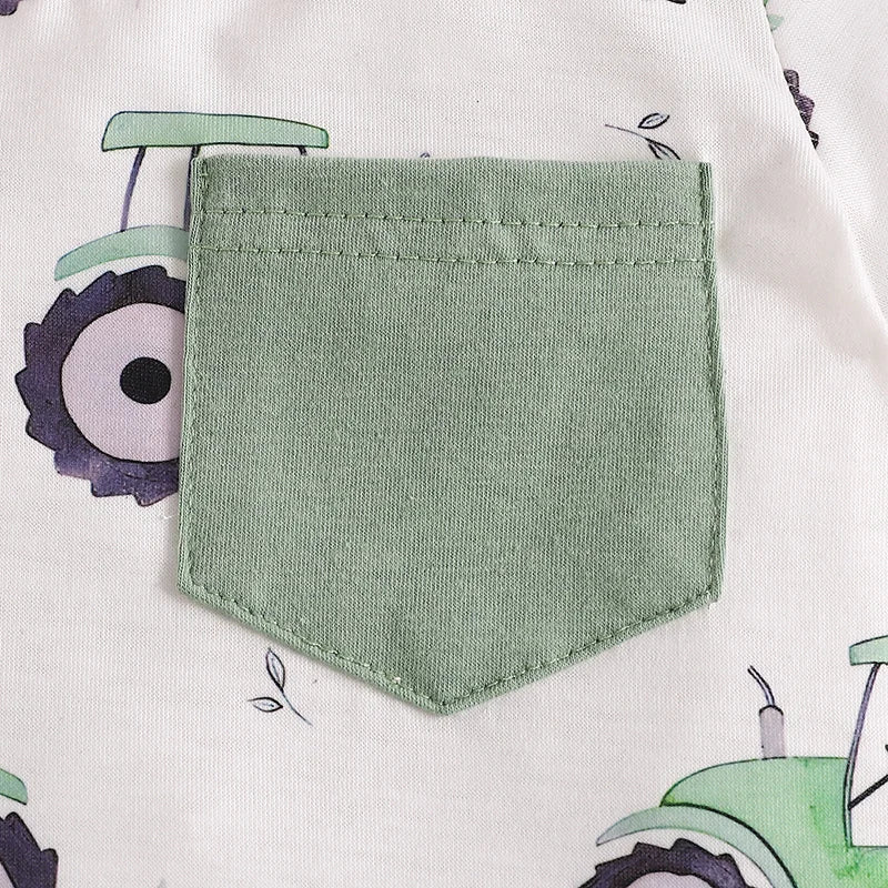 Baby Toddler Boys 2Pcs Summer Outfit Tractor Print Short Sleeve Top Elastic Waist Shorts Set