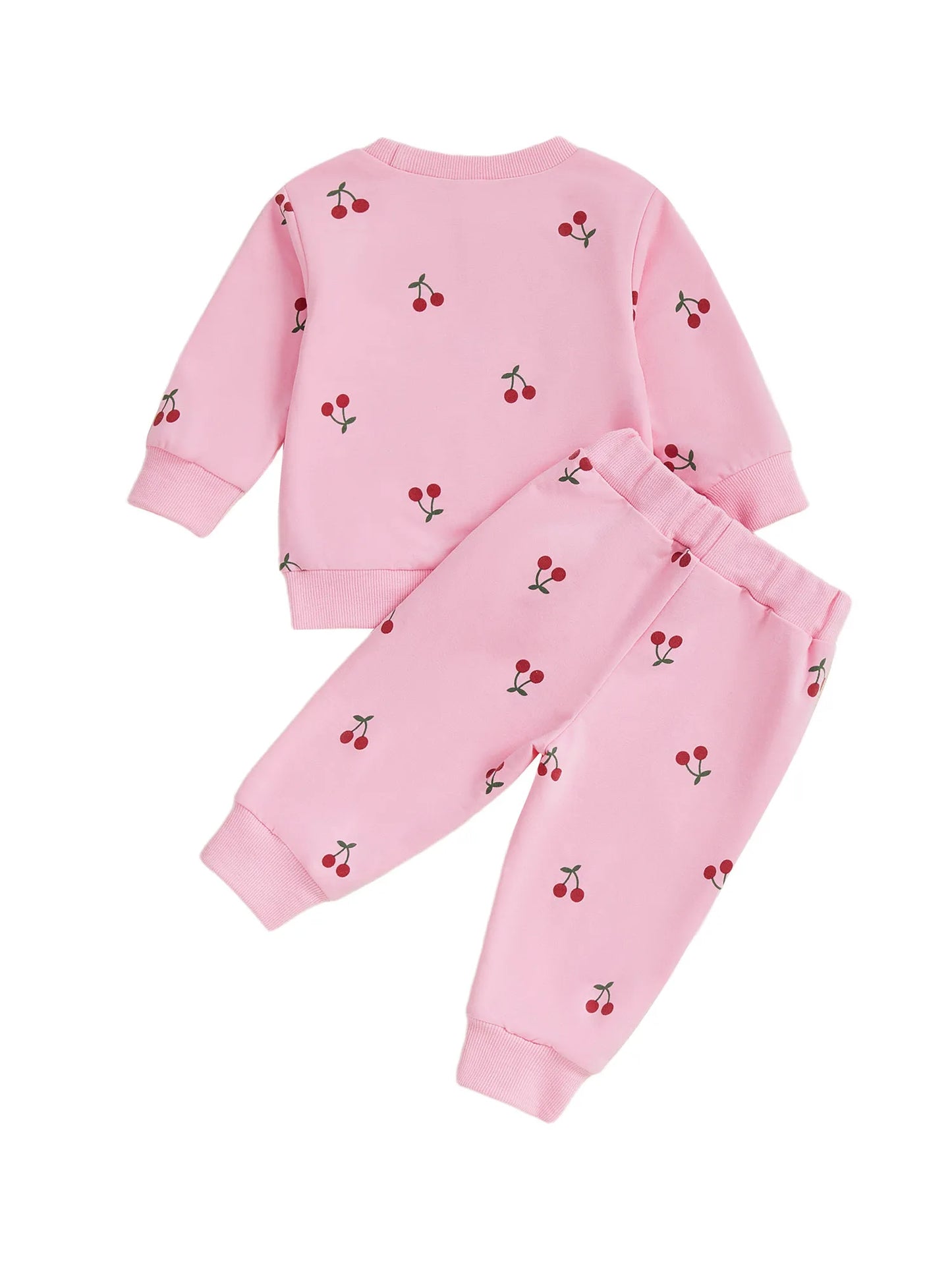 Baby Toddler Girl 2Pcs Winter Fall Outfit Cherry Print Long Sleeve Top Elastic Waist Joggers 2 Piece Jogger Set