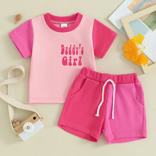 Load image into Gallery viewer, Toddler Baby Boys Girls 2Pcs Mama&#39;s Boy / Daddy&#39;s Girl Summer Outfits Short Sleeve Contrast Color Top and Pocket Shorts Clothes Set
